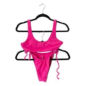 Pacsun Eco LA Hearts Pink Scoop Bikini Top & String Swim Bottom Set Size Small